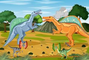 dinosaure dans la scène forestière préhistorique vecteur