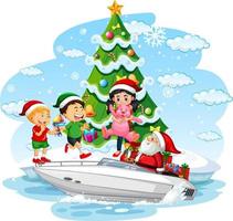 le père noël livre des cadeaux en bateau vecteur