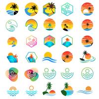 création de logo coucher de soleil plage, illustration vectorielle de vacances logo collection vecteur