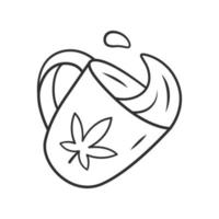 icône linéaire de thé de marijuana. produit de mauvaises herbes. l'industrie cannabique. boisson cbd relaxante. tasse avec feuille de ganja. l'usage de drogues. illustration de la ligne mince. symbole de contour. dessin de contour isolé de vecteur. trait modifiable vecteur