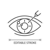 icône linéaire de correction de la vision. procédure médicale. astigmatisme. ophtalmologie. fonctionnement au laser. trouble oculaire. illustration de la ligne mince. symbole de contour. dessin de contour isolé de vecteur. trait modifiable vecteur