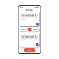 modèle de vecteur d'interface de smartphone en ligne de traducteur. mise en page de conception de couleur de page d'application mobile. écran des options de traduction de texte. interface utilisateur plate pour l'application. écran de téléphone d'interprète de langues étrangères..