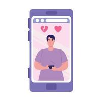 homme dans le smartphone avec la conception de vecteur de coeur comme et n'aimant pas