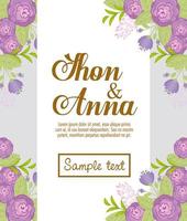 invitation de mariage avec des fleurs et des feuilles violettes vector design