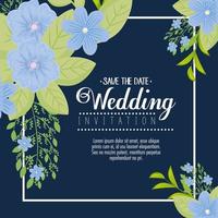 invitation de mariage avec des fleurs bleues et des feuilles vector design