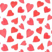 Modèle sans couture de coeurs aquarelle. Répéter le fond de la Saint-Valentin avec des coeurs rouges peints. Textile romantique, papier d&#39;emballage, papier peint ou texture de scrapbooking. vecteur