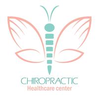 Logo de clinique chiropratique avec papillon, symbole de la main et de la colonne vertébrale. vecteur
