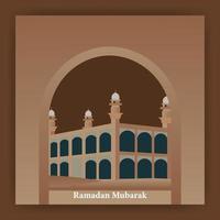 conception de publication de médias sociaux ramadan mubarak avec mosquée décorative vecteur