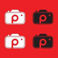 logo de photographie d'appareil photo avec la lettre p vecteur