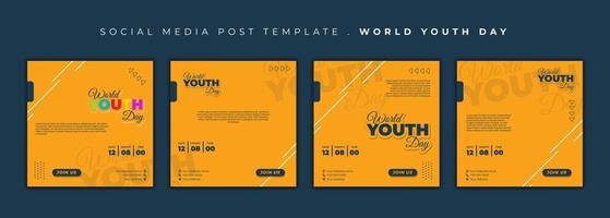 ensemble de modèles de publication sur les réseaux sociaux. modèle de médias sociaux de la journée mondiale de la jeunesse avec fond jaune vecteur