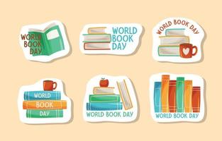 collection d'autocollants doodle de la journée mondiale du livre vecteur