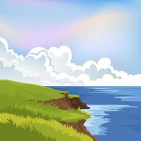 paysage de bord de mer avec fond de ciel bleu vecteur