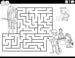 labyrinthe avec une fille de dessin animé avec une page de livre de coloriage de guitare et de bande vecteur