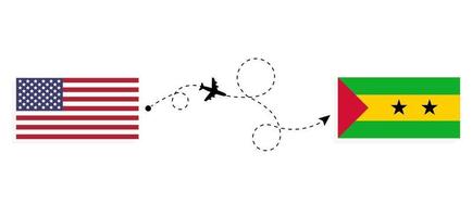 vol et voyage des états-unis à sao tomé et principe par concept de voyage en avion de passagers vecteur