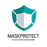 Bouclier avec modèle de logo vectoriel de masque. ce logo adapté à la prévention du virus.