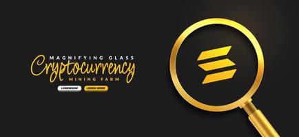 monnaie crypto solana avec fond de loupe dorée, échange d'argent numérique de la bannière de la technologie blockchain, concept financier de crypto-monnaie vecteur