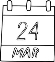 calendrier dessiné à la main dans un style doodle. 24 mars. journée mondiale de la tuberculose, droit international à la vérité concernant les violations flagrantes des droits de l'homme et à la dignité des victimes, date. icône vecteur