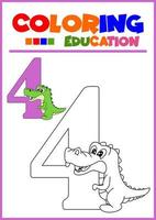 coloriage numéro quatre pour l'apprentissage des enfants vecteur