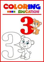 coloriage numéro trois pour l'apprentissage des enfants vecteur