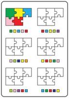 pages à colorier pédagogiques, jeux éducatifs pour enfants, activités préscolaires, feuilles de travail imprimables. illustration vectorielle de dessin animé simple d'objets colorés pour apprendre les couleurs. jouet de puzzle à colorier. vecteur