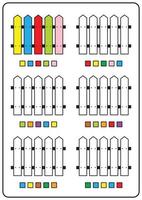 pages à colorier, jeux éducatifs pour enfants, activités préscolaires, feuilles de travail imprimables. illustration vectorielle de dessin animé simple d'objets colorés pour apprendre les couleurs. clôture en bois à colorier. vecteur