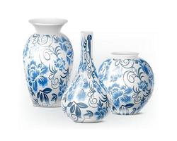 Jeu d'icônes réalistes 3d. isolé. vases chinois en porcelaine blanche. vecteur