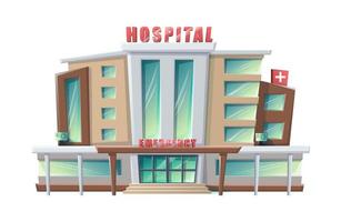 bâtiment d'hôpital de style dessin animé de vecteur isolé sur fond blanc.