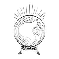 boule de cristal logo modèle silhouette illustration vectorielle linéaire isolée sur fond blanc. boule magique pour prédire l'avenir et style de contour de sphère mystique. pour logo magique ou marque ésotérique. vecteur