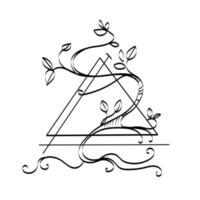 triangle avec arbre tordu et feuilles, art minimal.croquis noir et blanc.symbole accult,tatouage,logo,impression.illustration vectorielle géométrie et nature concept.art abstrait vecteur