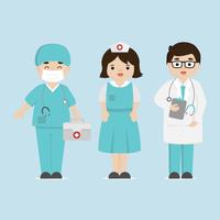 Concept d&#39;équipe de personnel médical à l&#39;hôpital. Médecin et infirmière personnages de dessins animés. vecteur