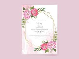 carte d'invitation de mariage avec un beau design de fleurs roses vecteur