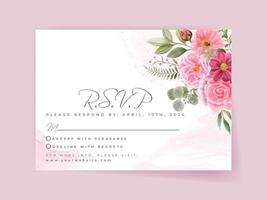 carte d'invitation de mariage avec un beau design de fleurs roses vecteur