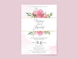 carte d'invitation de mariage avec un beau design de fleurs roses vecteur