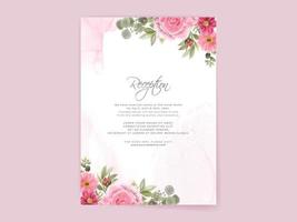 carte d'invitation de mariage avec un beau design de fleurs roses vecteur