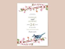 main élégante dessin carte d'invitation de mariage fleur de cerisier vecteur