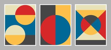 fond bauhaus moderne avec des formes géométriques de couleur rouge, jaune, bleu, noir et blanc vecteur