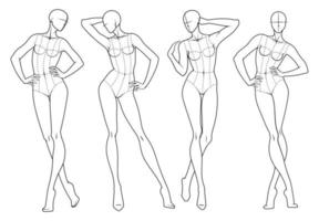 mode figure dix têtes modèle de conception croquis portant un corsage vecteur