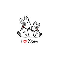 Fond blanc de dessin animé chien maman et bébé. vecteur