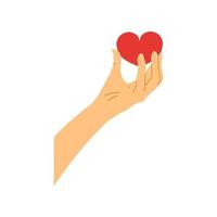 illustration vectorielle de main tenant un coeur dans un style dessiné à la main de dessin animé. concept de saint valentin, amour, relations. vecteur