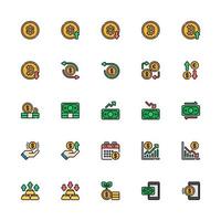 jeu d'icônes de devise style de contour rempli. argent, échange, profit, croissance et plus