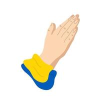 priez pour l'ukraine et arrêtez la guerre. drapeau national de couleur bleu et jaune. Prier les mains est concept paix amour pays vector illustration