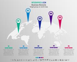 Groupe d&#39;infographie entreprise sur la carte du monde. les icônes de la carte du monde et du marketing peuvent être utilisées pour la disposition, le diagramme, le rapport, le. vecteur