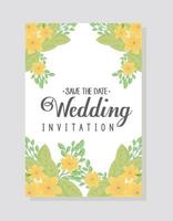 invitation de mariage avec conception de vecteur de fleurs et feuilles jaunes