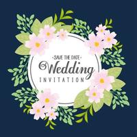 invitation de mariage avec conception de vecteur de fleurs et feuilles blanches