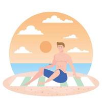 homme en short assis sur la plage, saison des vacances d'été vecteur