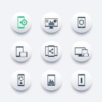 ensemble d'icônes d'applications mobiles et de bureau, pictogrammes vectoriels avec smartphones et tablettes