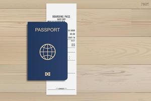passeport et billet d'embarquement sur fond de bois. vecteur. vecteur