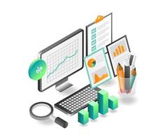 illustration de concept isométrique plat. données d'analyse d'entreprise d'investissement vecteur