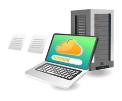 illustration de concept isométrique plat. processus d'envoi de données de serveur cloud vecteur