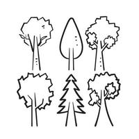 icône de collection d'illustration d'arbre doodle dessinés à la main isolé vecteur